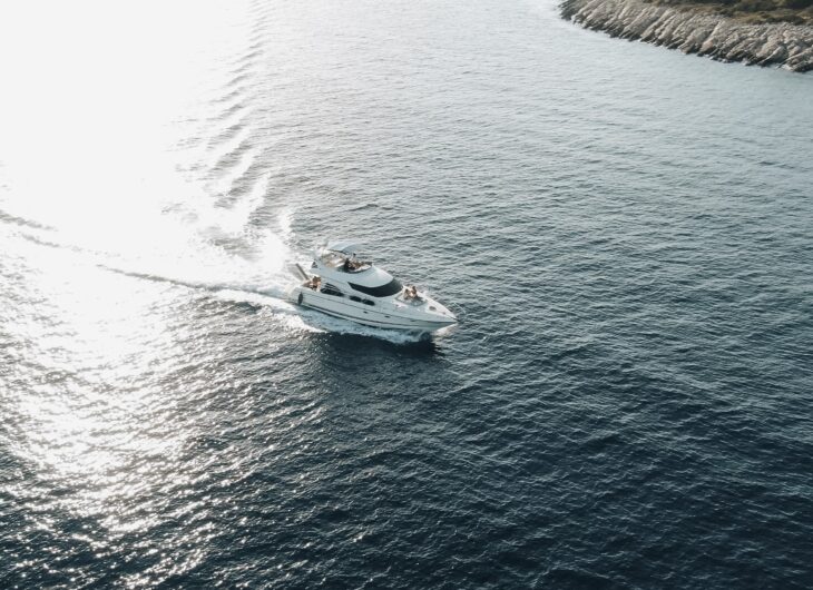 Yacht in the sun birds eye view