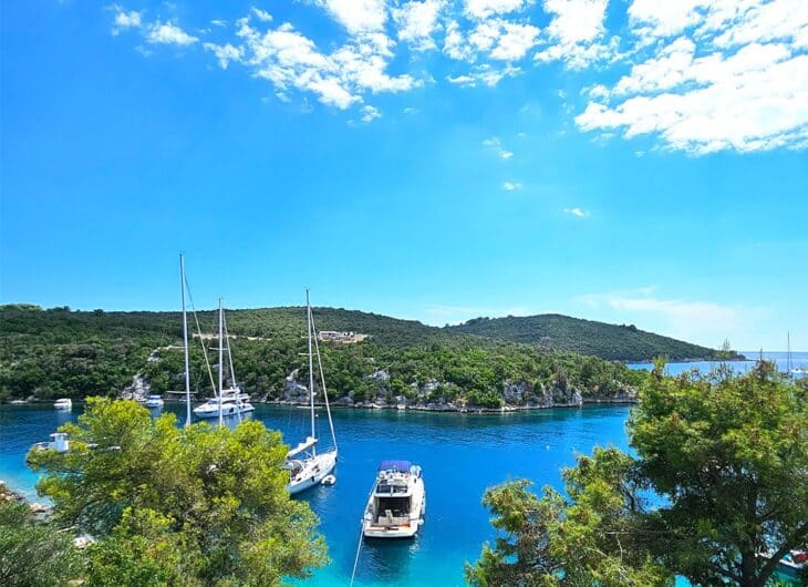 Yacht moored in cove